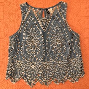 Embroidered Soft Blue Crop Top